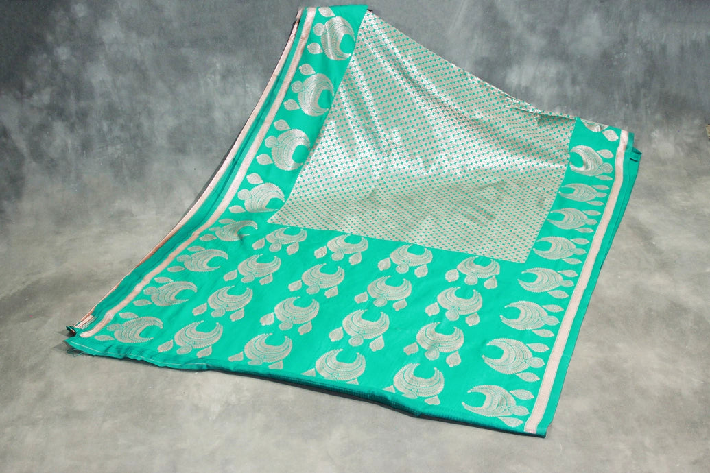 Green Coconut Silk Saree with Jhumka Design Pallu & Border, Comes with Blouse