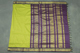 Green Kalyani Cotton Saree with Zari Checked & Peacock Border, Comes with Blouse