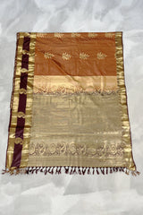 Brown Pure Silk Saree with Heavy Pallu Border and Blouse for Festive Traditional Wear