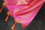 Magenta Pink Ponnadai Poly Silk Jacquard Temple Shawl with Zari Design and Tassels for Pooja & Functions