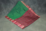 Green Emboss Silk Saree with Floral Design Satin Border and Matching Blouse