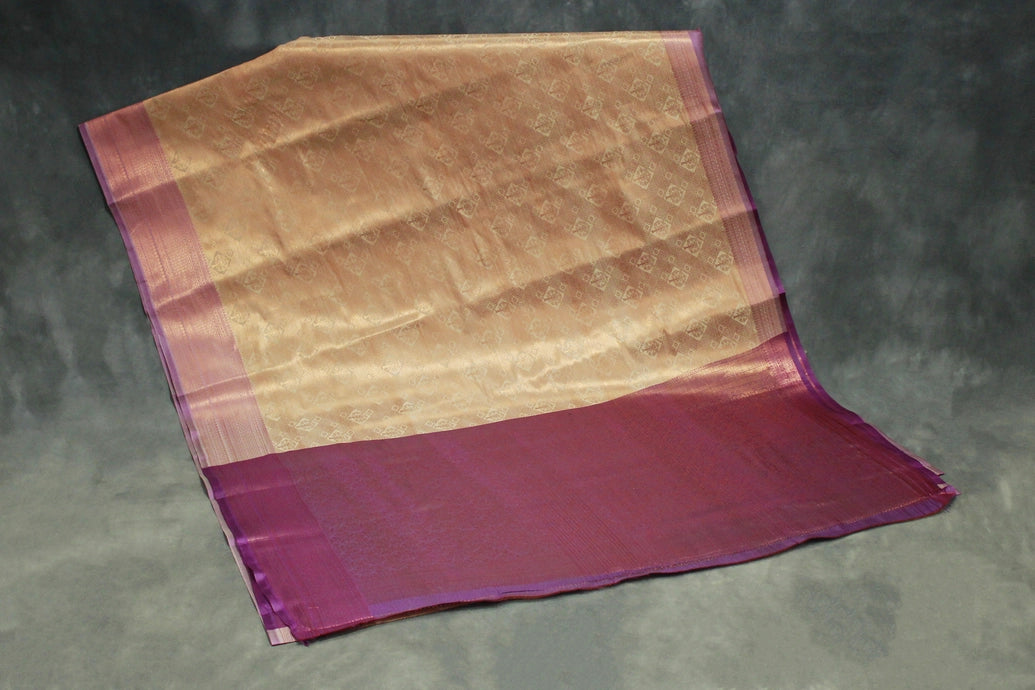 Cream Bridal Kubera Pattu Silk Saree with Grand Pallu & Full Body Zari Work, Comes with Blouse