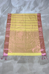 Yellow Korvai Soft Silk Border Saree with Delicate Gold Zari Buttas and Traditional Floral Zari Border