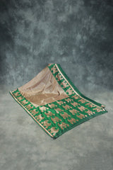 Dark Green Coconut Silk Saree with Jhumka Weaving in Pallu and Border, Includes Blouse