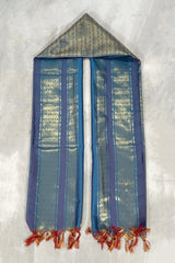 Sky Blue Ponnadai Poly Silk Jacquard Temple Shawl with Zari Pattern & Tassels for Pooja Weddings Functions