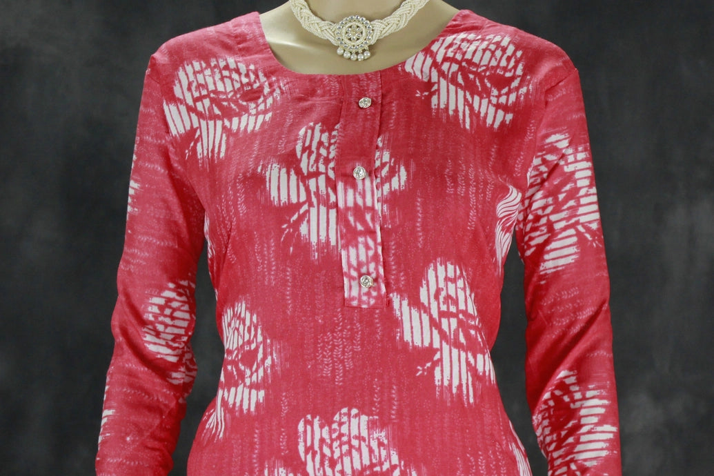 Pink Floral Rayon Two-Tone Kurta Pant Set - 2-Piece Women's Kurti with Elasticated Pant
