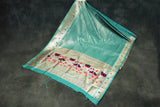 Paithani Tissue Fabric Saree with Zari Weaving Work, Rama Blue Saree with Blouse