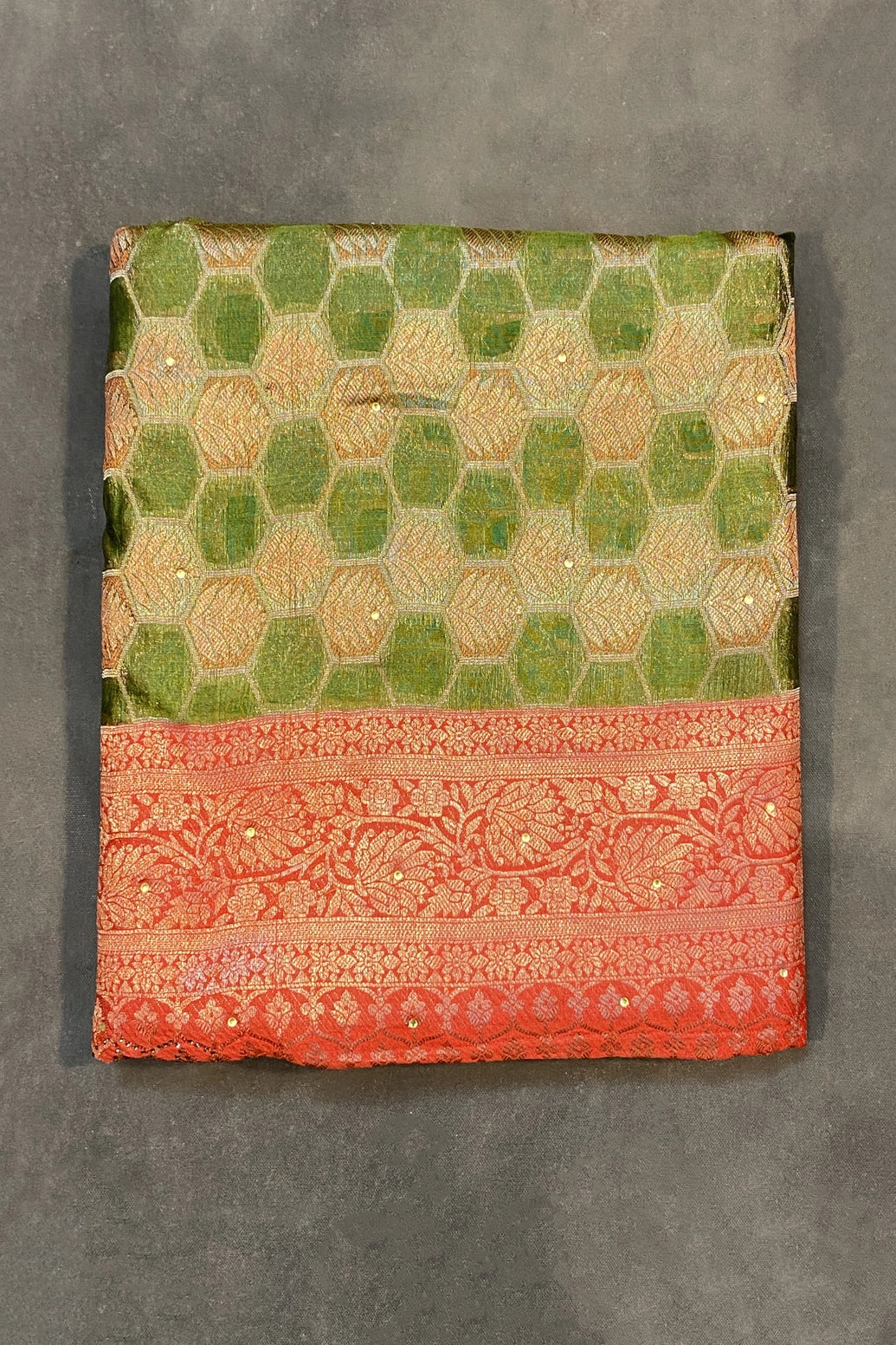 Mehendi Green Cotton Organza Designer Saree with Stone Work & Floral Pallu, Fancy Pattern Saree with Blouse