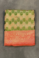 Mehendi Green Cotton Organza Designer Saree with Stone Work & Floral Pallu, Fancy Pattern Saree with Blouse
