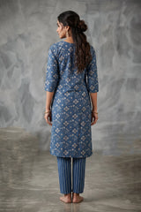 Teal Green Rayon 2-Piece Kurti Set with Elastic Pant, Capsule Foil Geometric Floral Print