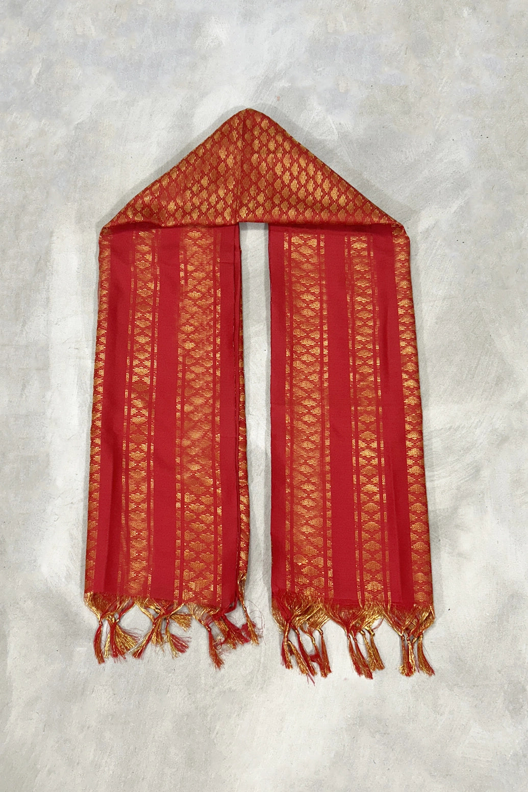 Maroon Ponnadai Poly Silk Jacquard Shawl with Zari Look Tassels for Temple, Pooja and Functions (Traditional Gift Shawl)