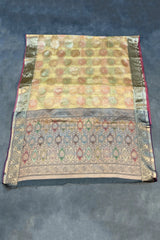 Ajmera Fashion Cotton Oraganza Blue Moon Saree with Grand Pallu, Zari Weaving Border and Blouse Piece