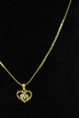 Gold-Tone Textured Chain Necklace with Heart Pendant for Women - 9.5 inch