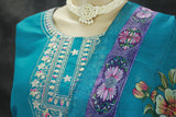 Elegant Teal Roman Silk 3 Piece Set with Digital Dupatta