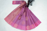 Purple Silk Cotton Saree with Zari Border and All-over Motif Design, Blouse Included