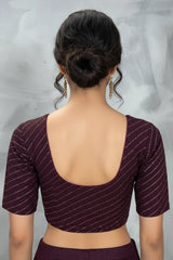 Brown Readymade Designer Stretch Leheriya Print Blouse for Women, Fully Stitched, Elbow Sleeve