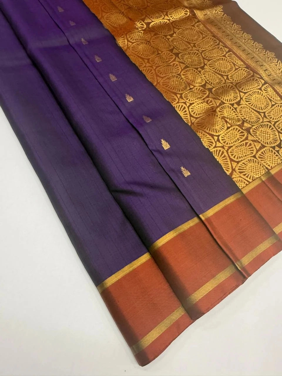 Dark Purple Soft Silk Saree with Kommai Butta and Contrast Border for Festive Wear