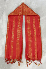 Red Ponnadai Poly Silk Jacquard Temple Shawl with Zari Pattern and Tassels for Temple Visits, Pooja & Functions