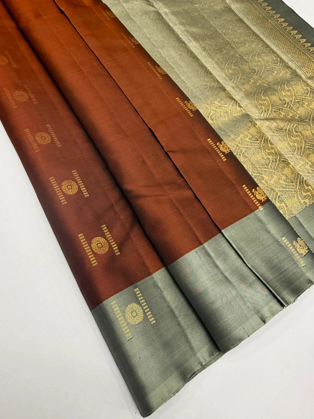 Beige & Olive Soft Silk Saree with Contrast Body and Border
