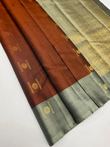 Beige & Olive Soft Silk Saree with Contrast Body and Border