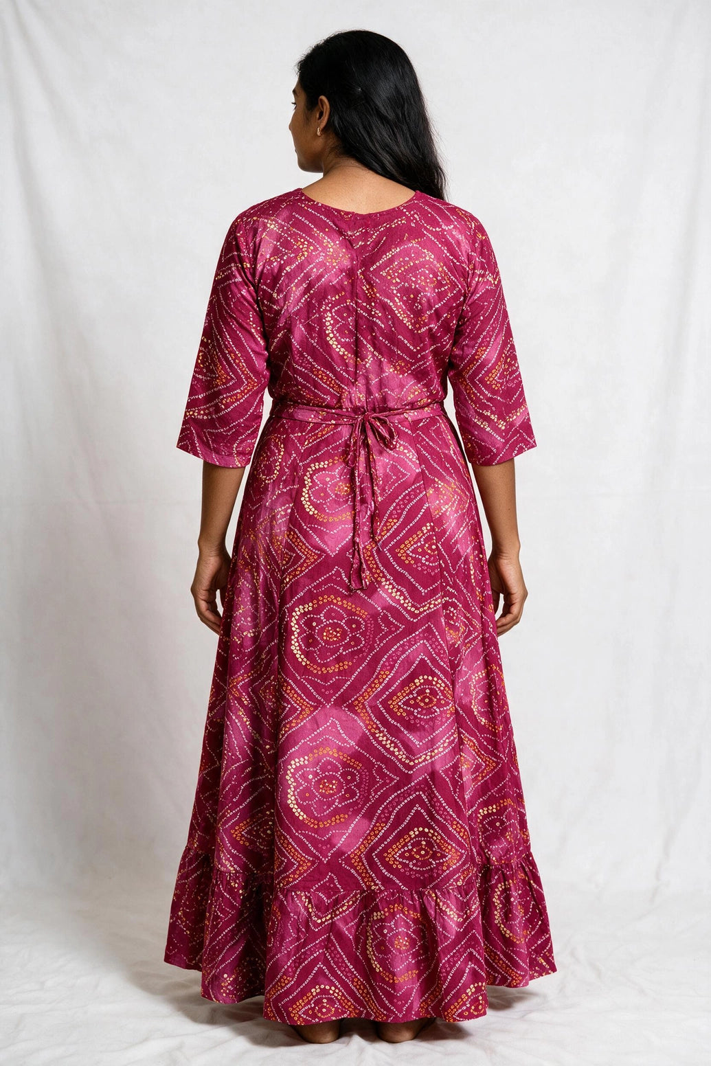 Magenta Rayon Anarkali Kurti with Golden Embroidery & Mirror Work, Embellished Neckline