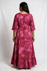 Magenta Rayon Anarkali Kurti with Golden Embroidery & Mirror Work, Embellished Neckline