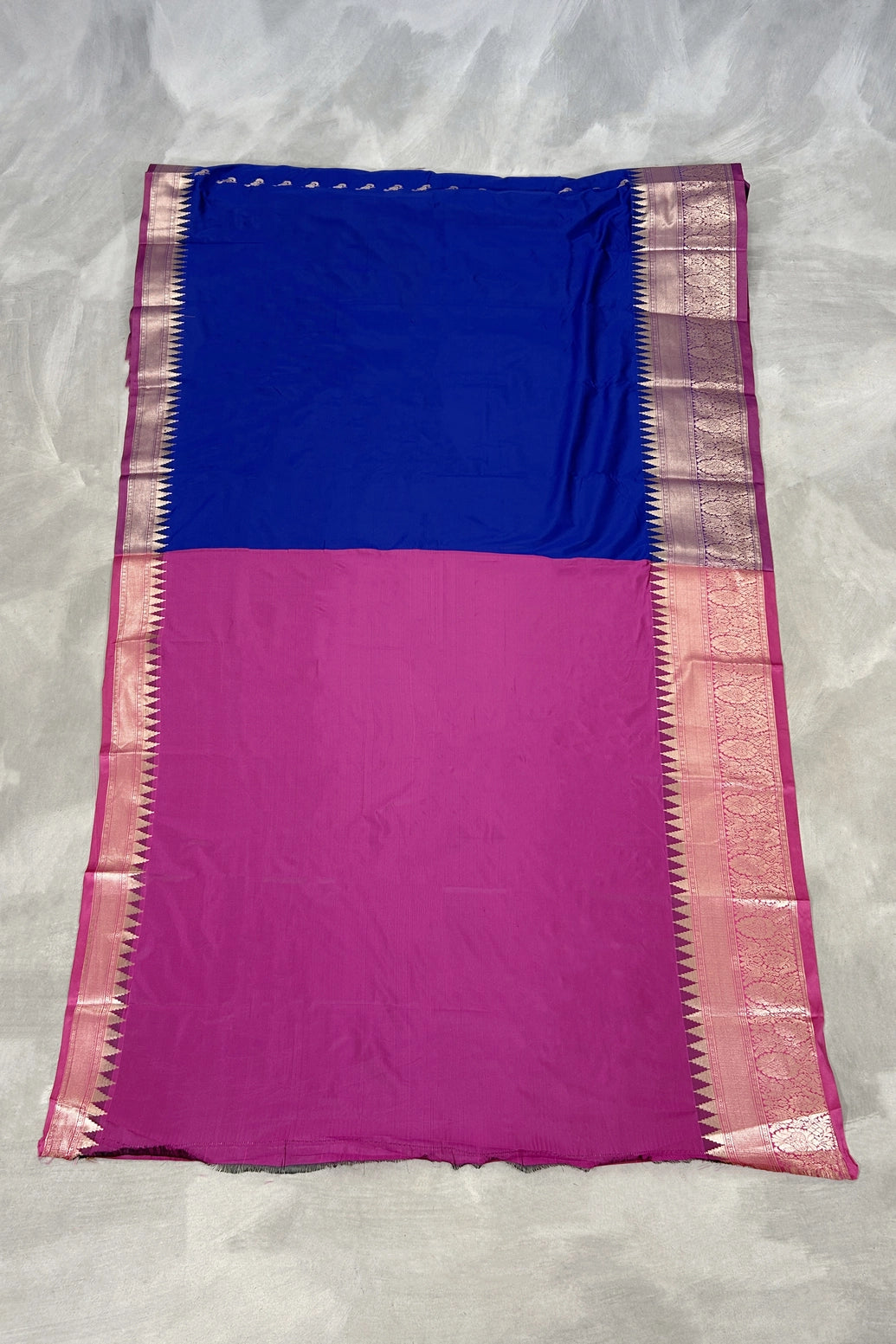 Purple Pure Silk Saree with Heavy Pallu Border and Contrast Blouse Piece, Wedding Wear Traditional Party Saree