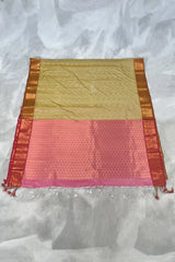 Gold Korvai Soft Silk Saree with Delicate Zari Buttas and Traditional Floral Border with Blouse