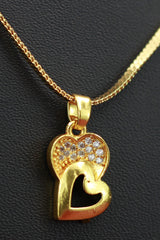 Gold-Tone Textured Chain Necklace with Double Heart Pendant for Women, Pendant Necklace