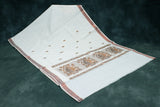 Pure Kerala Cotton White Saree with Copper Zari Peacock Embroidery and Blouse Piece