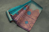 Dark Teal Kubera Pattu Silk Saree with Designer Border, Matching Blouse Piece