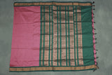 Onion Pink Cotton Kalyani Saree with Zari Checked Border and Zari Peacock Border, Blouse Included