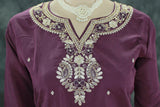 Dark Purple Roman Silk Kurti Palazzo Set with Banarasi Dupatta, Embroidered Beads & Handwork Neck Design