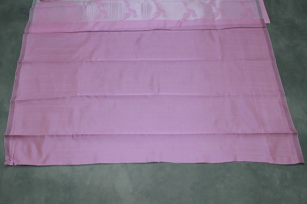 Kubera Pattu Saree - Cream & Pink Kingfisher Zari Border with Blouse, Semi Silk