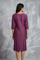 Purple Two-Tone Printed Straight Kurti with Round Neck, 3/4 Sleeves & Front Button Detail