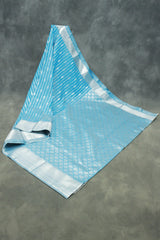 Blue Soft Silk Bridal Vaira Oosi Saree with Silver Zari Border and Blouse