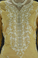 Light Beige Organza Kurti Salwar Suit Set with Khatli Work, Beads & Sequins, Roman Silk Bottom and Border Dupatta