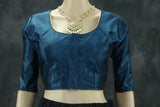 Readymade Navy Blue Raw Silk Padded Designer Blouse with Elbow Sleeves and Back Knot Blouse JCS Fashions