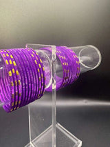 Kids Purple Metal Bangles Set (24 Pcs) with Gold Tone Stripes for Daily Wear and Festive Outfits