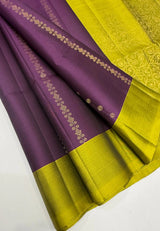 Lavender Soft Silk Saree with Contrast Deep Purple Body and Gold Border