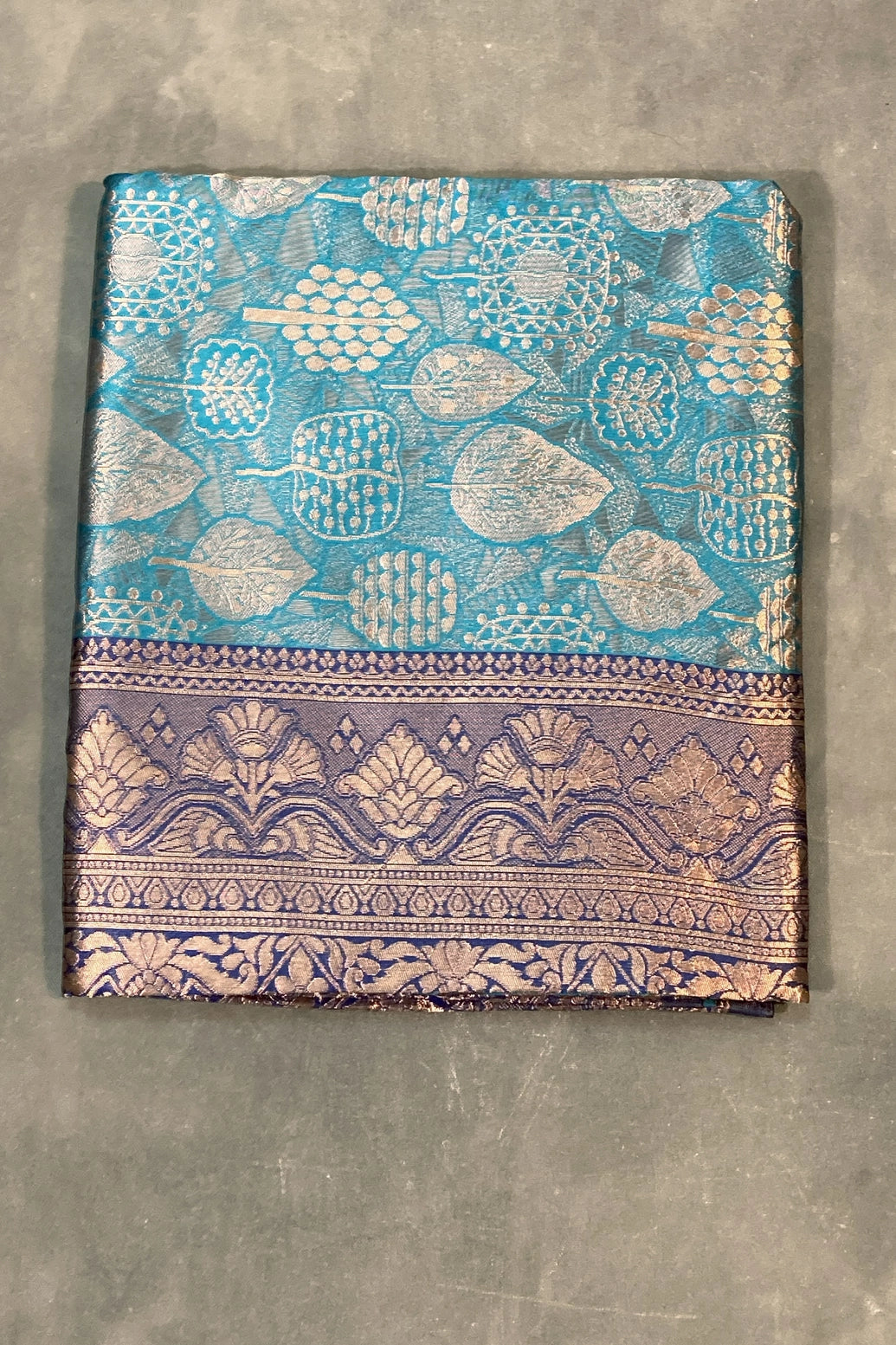 Teal Soft Silk Floral Designer Saree with Blouse, Woven Floral Motifs and Contrast Border