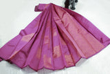 Purple Silk Cotton Saree with Zari Border and Blouse Piece, Border Less Look