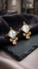 Grey Square Stone Teardrop Crystal Stud Earrings in Gold-Tone Frame for Women