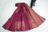 Maroon Silk Cotton Saree with Zari Border, Borderless Design, Comes with Blouse