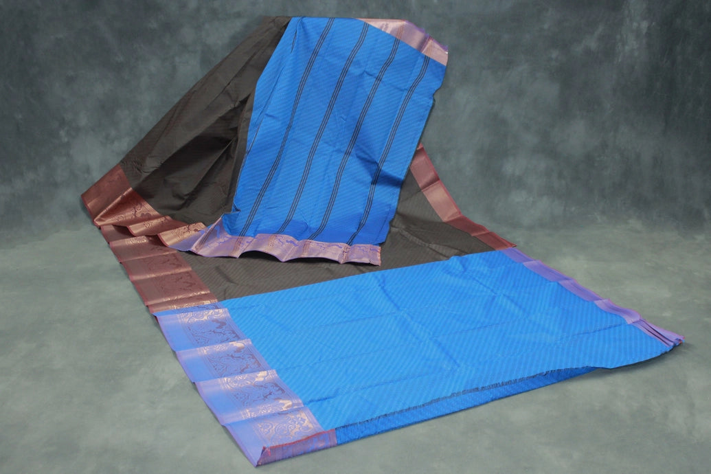 Dark Brown Emboss Silk Saree with Semi Silk Design Border and Contrast Finish