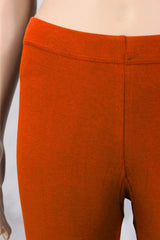 Rust Brown Ankle Length 4-Way Lycra Leggings for Women, Silicon Wash Finish