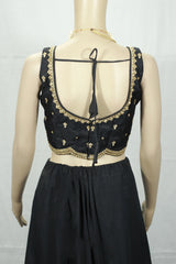 Black Readymade Padded Designer Blouse with Sequin Floral Motifs, Sleeveless, Back Knot, Adjustable up to 44