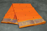 Orange Poly Cotton Saree with Zari Floral Border and Buttas Saree JCS Fashions