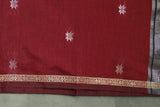 Maroon Maheswari Silk Cotton Saree with Small Butta and Zari Border, Blouse Piece Included