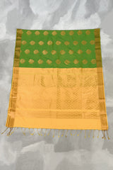 Green Korvai Soft Silk Saree with Delicate Gold Zari Buttas and Floral Zari Border, Traditional Look